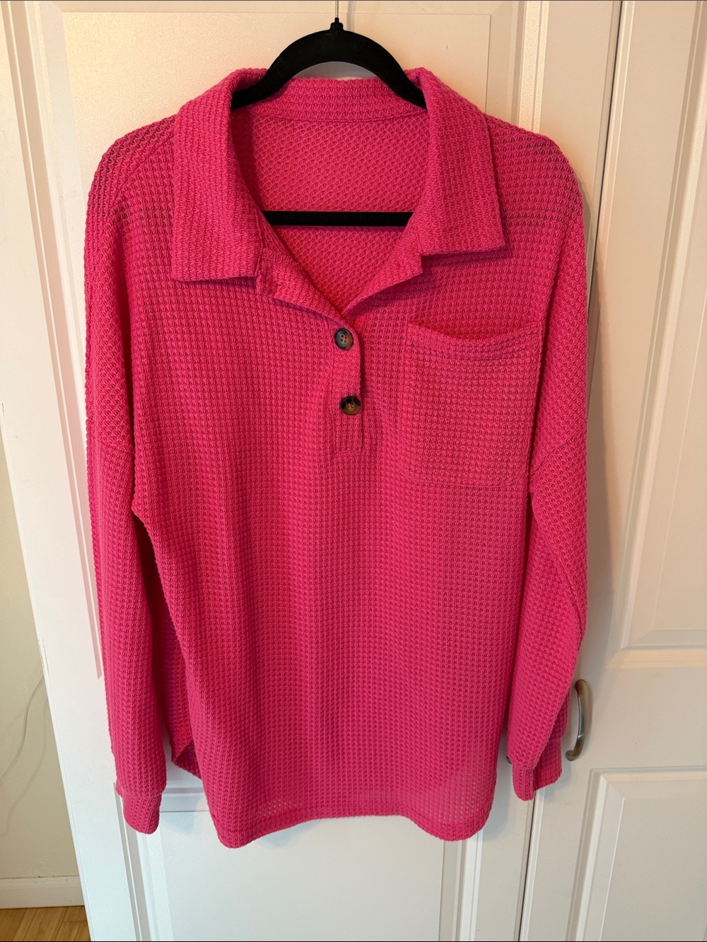 Women's Pink Waffle Knit Polo Top